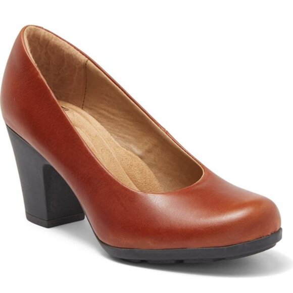 Sofft Nasia Pumps Block Heels Leather Cork Brown Size 8 NEW - Picture 1 of 7